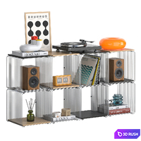 A shelving with decor in the style of mid century 2. Modular wire cube system. 3D Model Vray, Corona