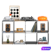 A shelving with decor in the style of mid century 2. Modular wire cube system. 3D Model Vray, Corona