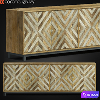 Four-Door Entertainment Console 3D Model Vray, Corona