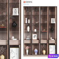 Wooden cabinet with decor 3D Model Vray, Corona