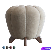 Pouf Ottoman Original Art Deco in Blue Velvet by Halabala, Czechoslovakia, 1930s 3D Model Corona
