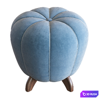 Pouf Ottoman Original Art Deco in Blue Velvet by Halabala, Czechoslovakia, 1930s 3D Model Corona