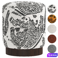 Velvet Pouffe Pouf with Walnut Plinth - Tiger Mountain by Six The Residence 3D Model Vray, Corona