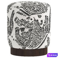 Velvet Pouffe Pouf with Walnut Plinth - Tiger Mountain by Six The Residence 3D Model Vray, Corona