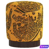 Velvet Pouffe Pouf with Walnut Plinth - Tiger Mountain by Six The Residence 3D Model Vray, Corona