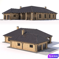 One-storey country cottage with a garage. 3D Model Vray