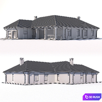 One-storey country cottage with a garage. 3D Model Vray
