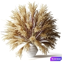 Fluffy bouquet of dry grass with tails in a glass white vase 3D Model Vray