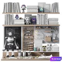 Toys, wall and desk decor in the desk for Robot lovers 3D Model Vray, Corona