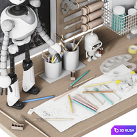Toys, wall and desk decor in the desk for Robot lovers 3D Model Vray, Corona
