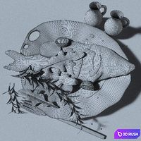 Baked fish in sauce with vegetables 3D Model Vray