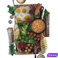 English breakfast 3D Model Vray, Corona