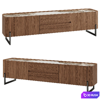 Walnut and dark metallised steel TV cabinet 3D Model Vray, Corona