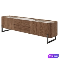 Walnut and dark metallised steel TV cabinet 3D Model Vray, Corona