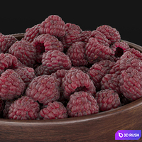 Raspberries in a wooden plate 3D Model Corona