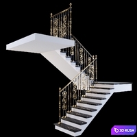 Staircase with handrails 3D Model Vray, Corona