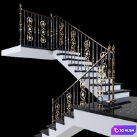 Staircase with handrails 3D Model Vray, Corona