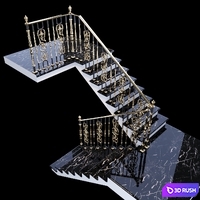Staircase with handrails 3D Model Vray, Corona