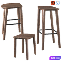 Neva Barstool Wooden Seat 3D Model Vray, Corona