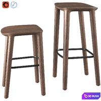 Neva Barstool Wooden Seat 3D Model Vray, Corona