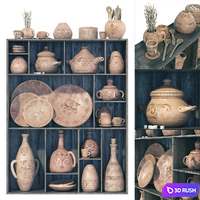 Dishes clay pattern n1 / Rack Clay crockery with patterns 3D Model Vray