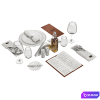 Restaurant table decorative set 3D Model Vray, Corona