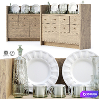 Mira restaurant cabinet with dishes V3 / Wooden sideboard with dishes 3D Model Vray, Corona