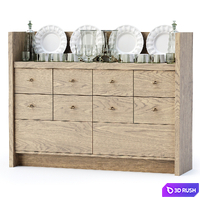Mira restaurant cabinet with dishes V3 / Wooden sideboard with dishes 3D Model Vray, Corona