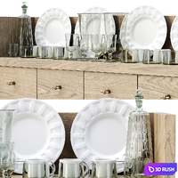 Mira restaurant cabinet with dishes V3 / Wooden sideboard with dishes 3D Model Vray, Corona