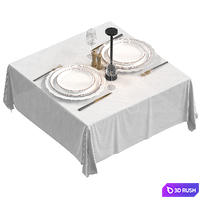 Restaurant table setting with tablecloth 3D Model Vray, Corona