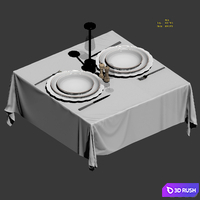 Restaurant table setting with tablecloth 3D Model Vray, Corona