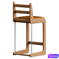 Oak and Leather Cruz Barstool 3D Model Corona