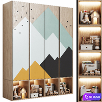 Bright children's modular wardrobe "Mountains" in a modern minimalist style 12 3D Model Vray, Corona
