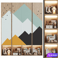 Bright children's modular wardrobe "Mountains" in a modern minimalist style 12 3D Model Vray, Corona