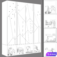 Bright children's modular wardrobe "Mountains" in a modern minimalist style 12 3D Model Vray, Corona