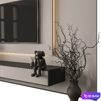 TV Wall Black and White - Set 204 3D Model Vray, Corona