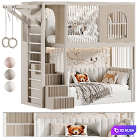 Kids bedroom Children bunk bed 3D Model Corona