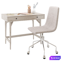 West Elm Mid-Century Mini Desk Pebble &amp; Slope Upholstered Office Chair 3D Model Corona