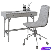 West Elm Mid-Century Mini Desk Pebble &amp; Slope Upholstered Office Chair 3D Model Corona