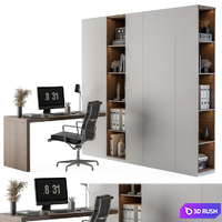 Office Set L With Bookcase 3D Model Vray, Corona