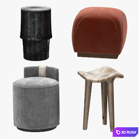 Pouf, table and stool 3D Model Vray