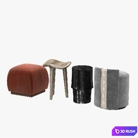 Pouf, table and stool 3D Model Vray