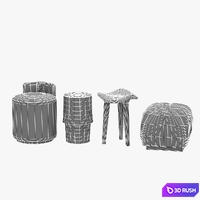 Pouf, table and stool 3D Model Vray