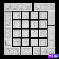 Switches and Schneider Electric sockets of the Asfora series 3D Model Vray
