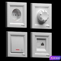 Switches and Schneider Electric sockets of the Asfora series 3D Model Vray