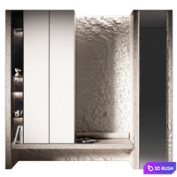 Furniture for hallway 4. Wall with textured relief stone. Illuminated cabinets. 3D Model Vray, Corona