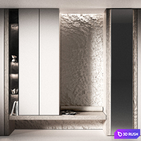 Furniture for hallway 4. Wall with textured relief stone. Illuminated cabinets. 3D Model Vray, Corona