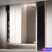 Furniture for hallway 4. Wall with textured relief stone. Illuminated cabinets. 3D Model Vray, Corona