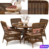 Marie wicker chair and Grace dining table 3D Model Vray