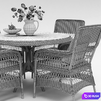 Marie wicker chair and Grace dining table 3D Model Vray
